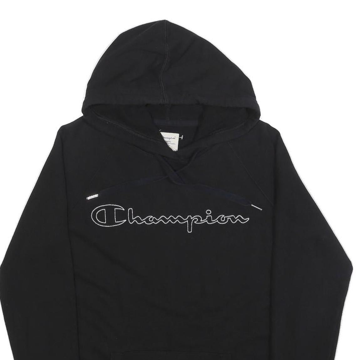 CHAMPION Mens Black Hoodie S Cotton Blend Pullover Classic Logo Sweatshirt