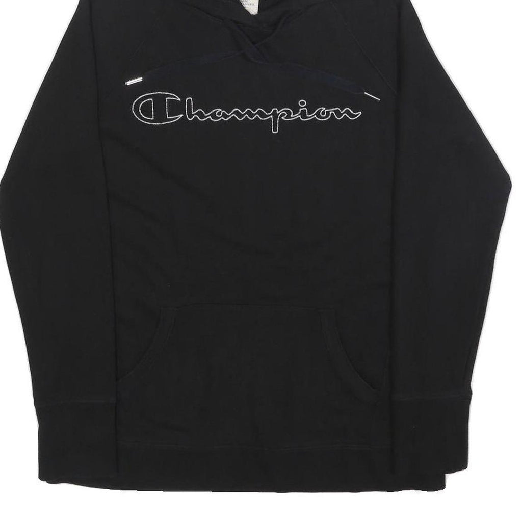 CHAMPION Mens Black Hoodie S Cotton Blend Pullover Classic Logo Sweatshirt