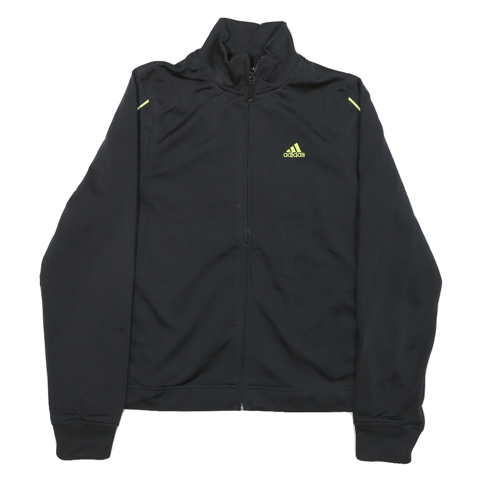 ADIDAS Womens Black & Lime Track Jacket UK 10 Polyester Blend Zip Athletic Fit