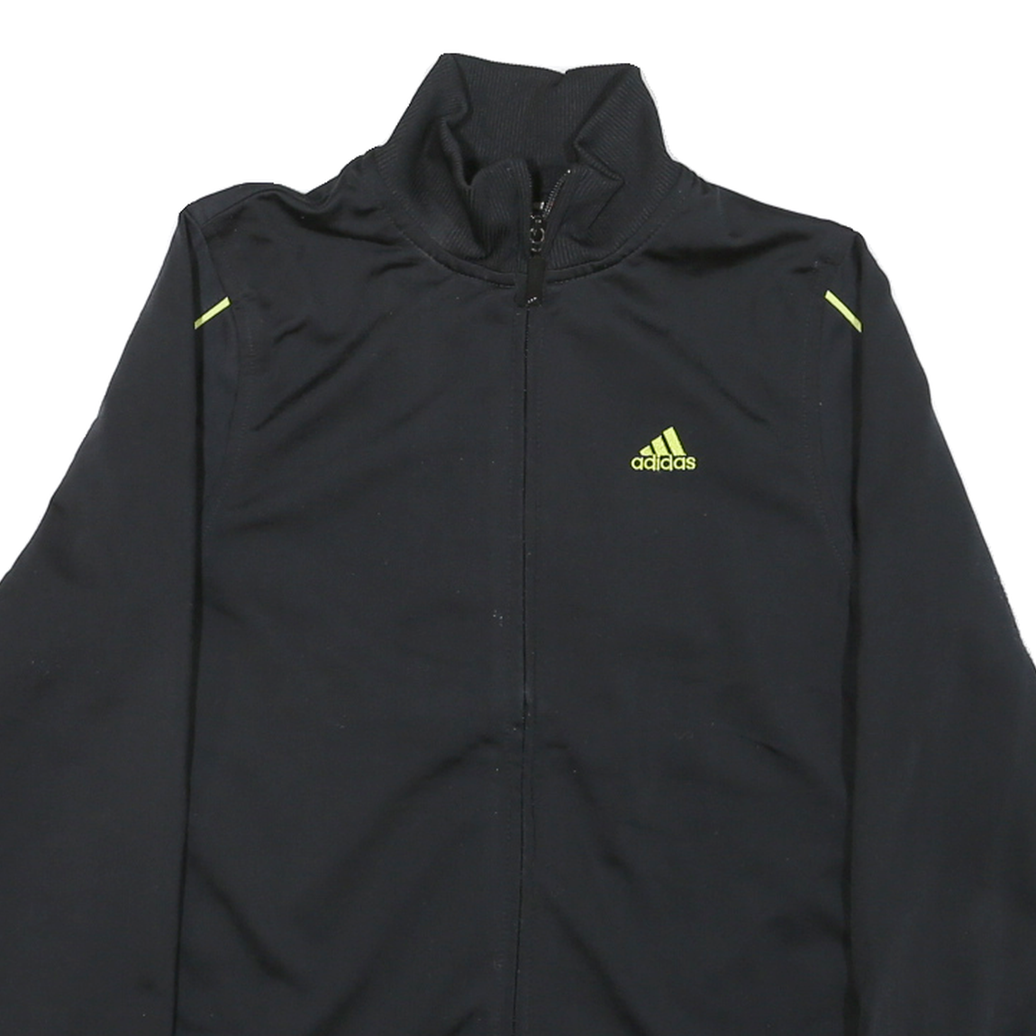 ADIDAS Womens Black & Lime Track Jacket UK 10 Polyester Blend Zip Athletic Fit