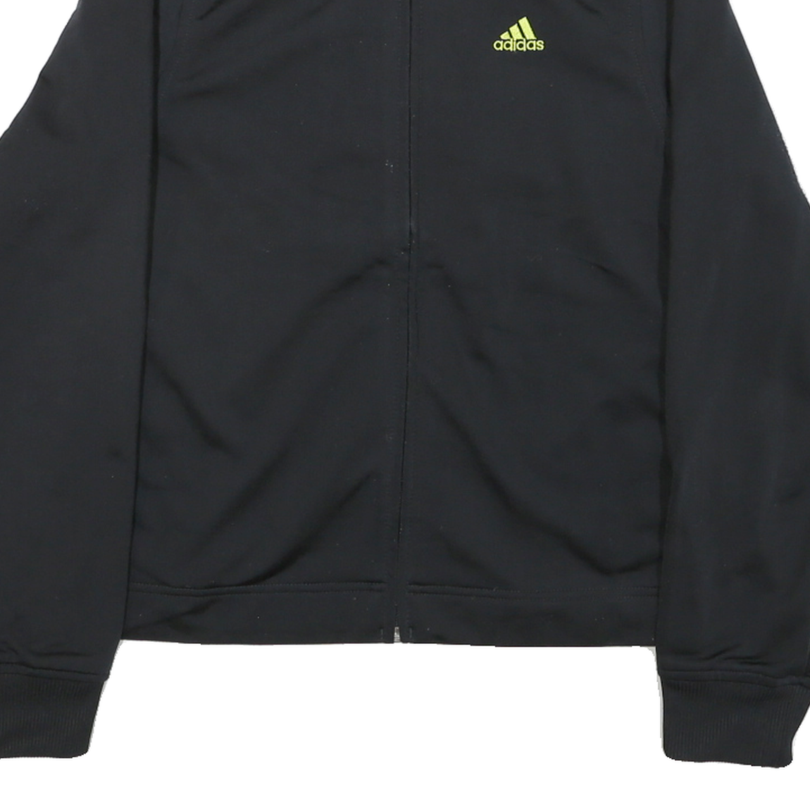 ADIDAS Womens Black & Lime Track Jacket UK 10 Polyester Blend Zip Athletic Fit