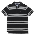TOMMY HILFIGER Mens Black & Grey Stripe Short Sleeve Polo Shirt M Classic Fit