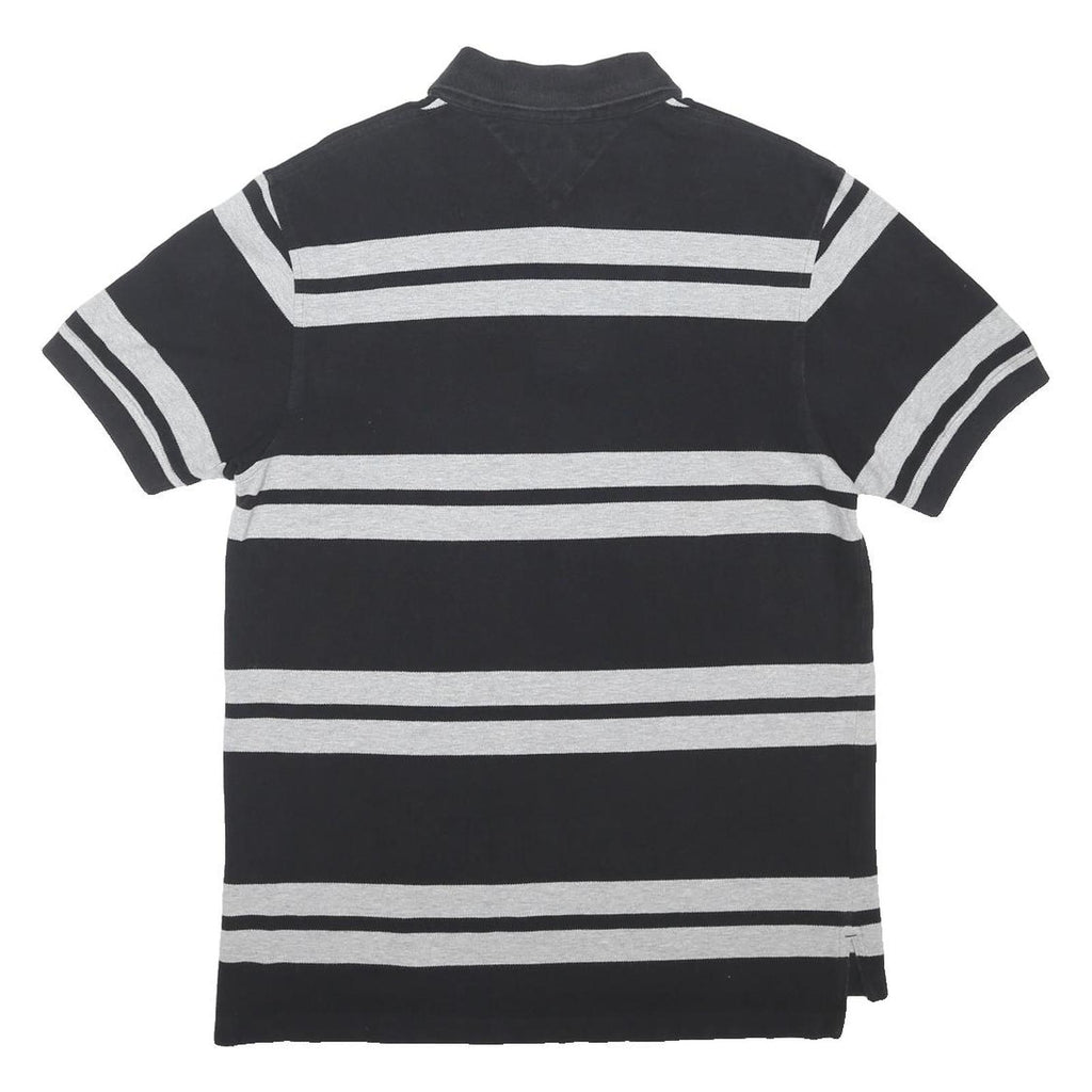 TOMMY HILFIGER Mens Black & Grey Stripe Short Sleeve Polo Shirt M Classic Fit