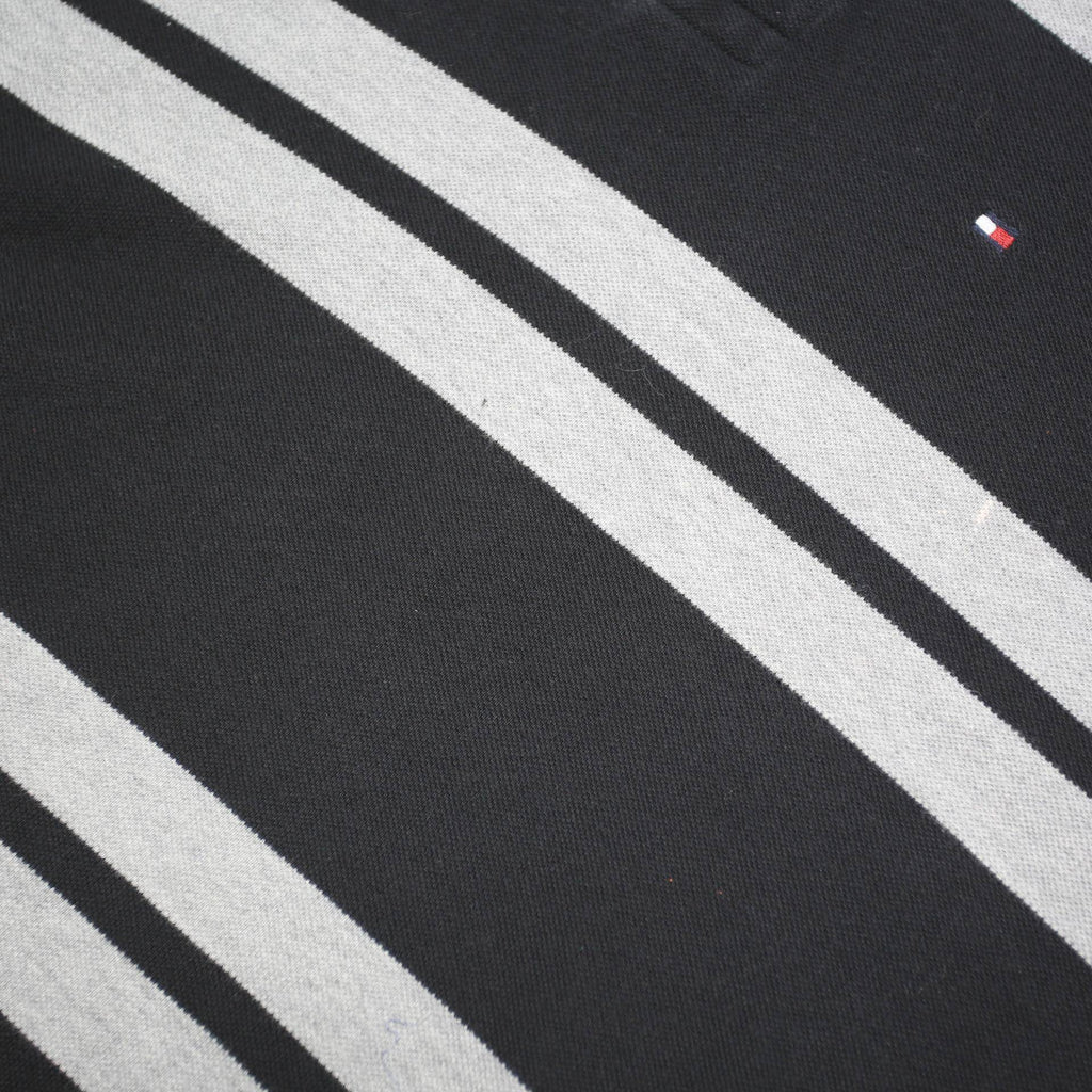 TOMMY HILFIGER Mens Black & Grey Stripe Short Sleeve Polo Shirt M Classic Fit