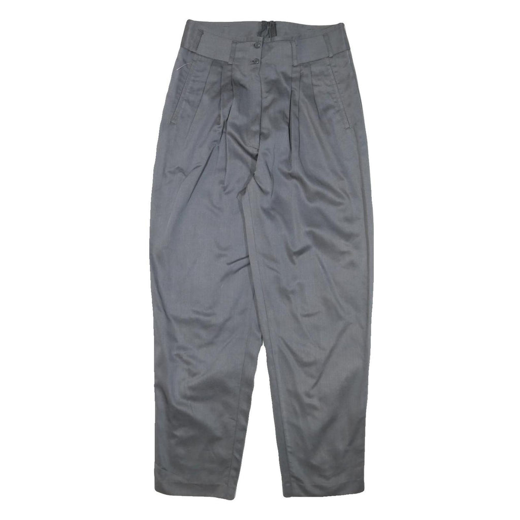 Womens Grey Cotton Blend Relaxed Straight Trousers W30 L30 Zip Closure