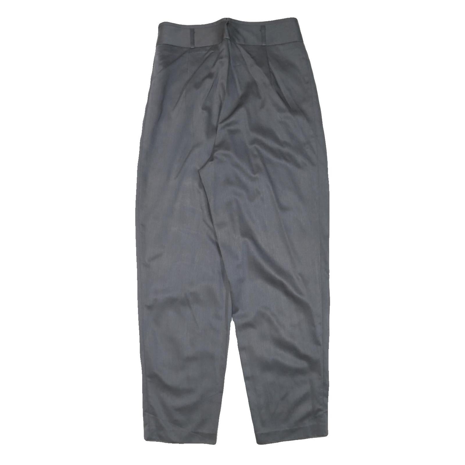 Womens Grey Cotton Blend Relaxed Straight Trousers W30 L30 Zip Closure