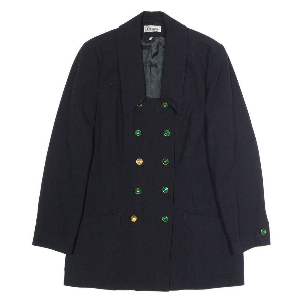 OKTAVIA Womens Blazer Jacket Black Wool 90s UK 14
