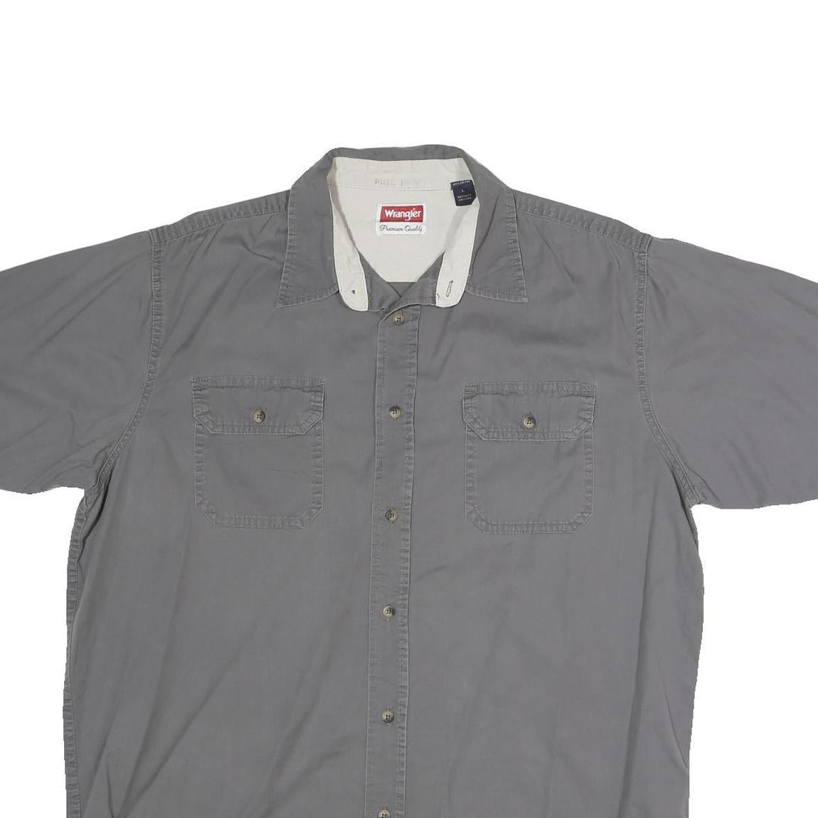 WRANGLER Mens Grey Cotton Blend Shirt L Casual Button Pocket Workwear