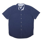 TOMMY HILFIGER Mens Blue Short Sleeve Shirt XL Cotton Blend Classic Fit