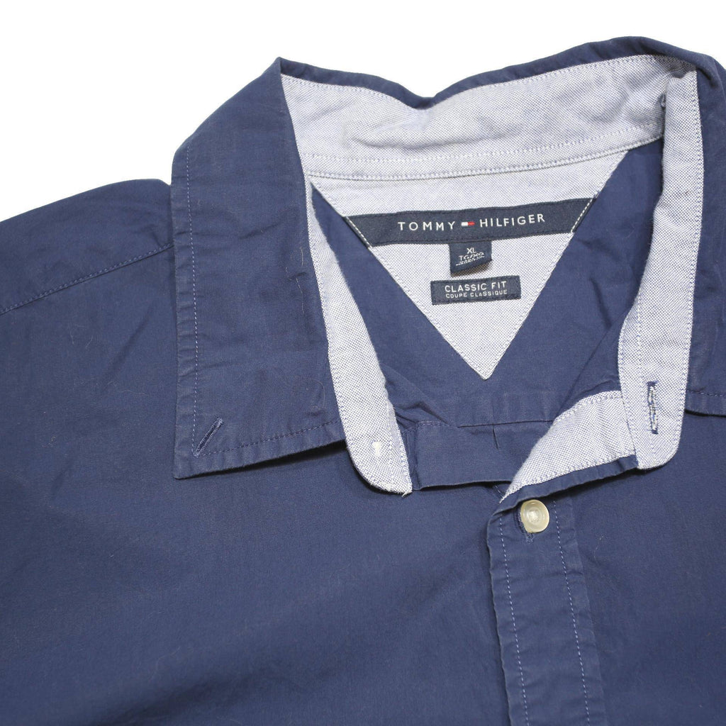 TOMMY HILFIGER Mens Blue Short Sleeve Shirt XL Cotton Blend Classic Fit