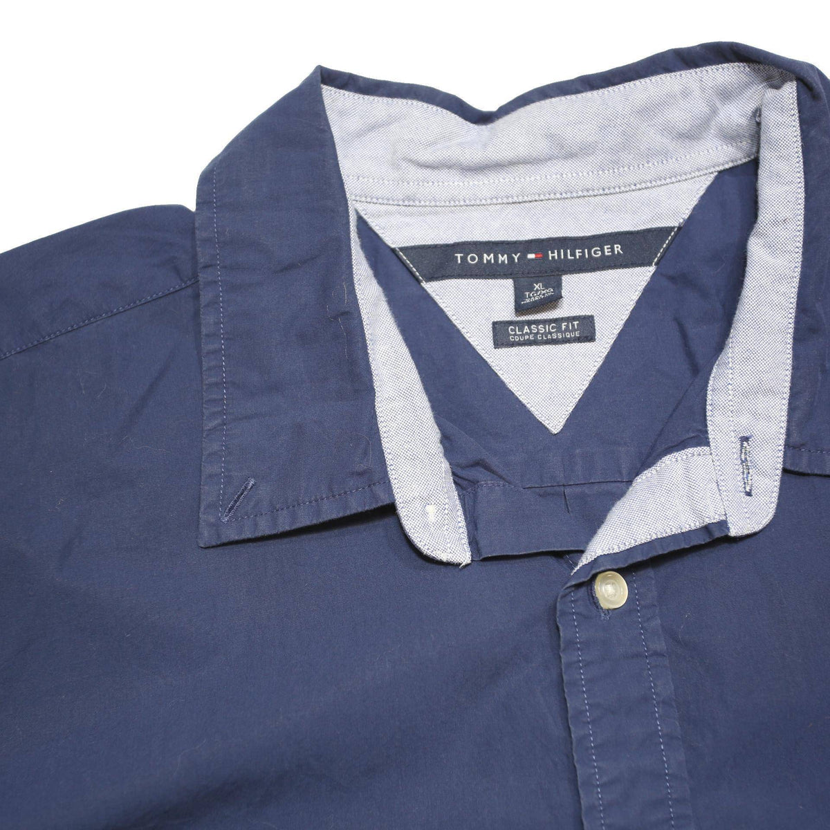 TOMMY HILFIGER Mens Blue Short Sleeve Shirt XL Cotton Blend Classic Fit