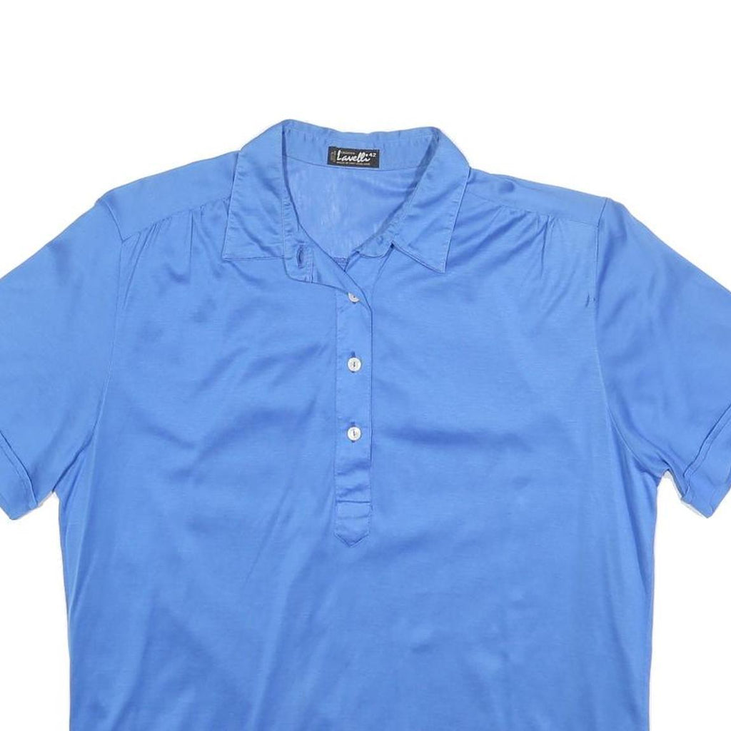 LAVELLI Womens Blue Short Sleeve Plain Polo Shirt M Cotton Casual Basic
