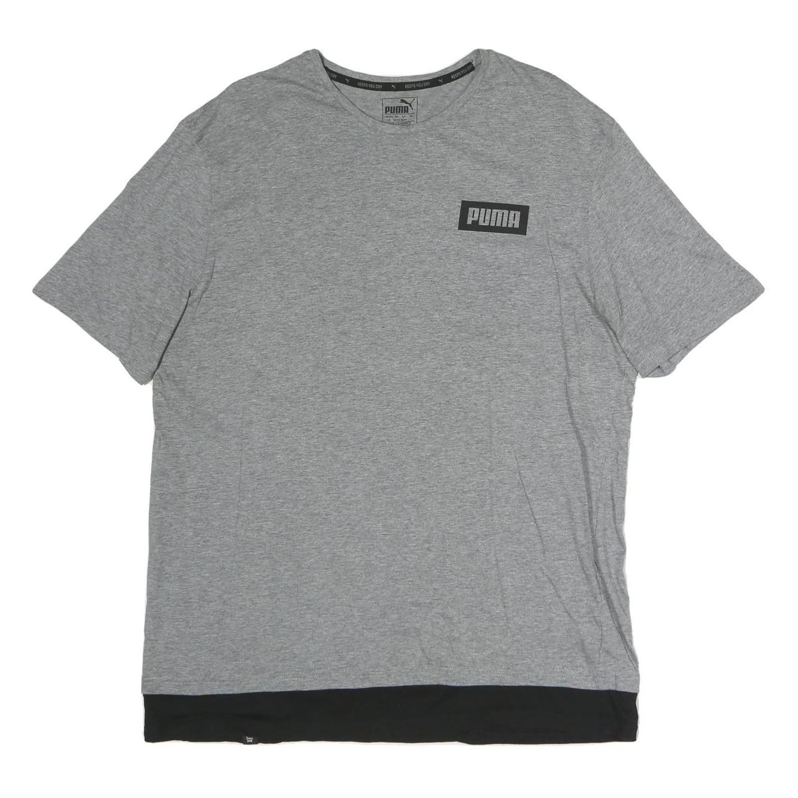 PUMA Mens Grey Black Logo Graphic T-Shirt L Short Sleeve Crew Neck Cotton