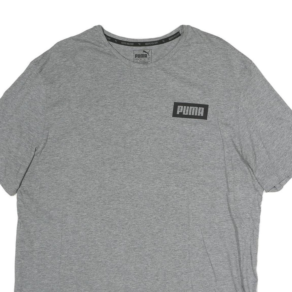PUMA Mens Grey Black Logo Graphic T-Shirt L Short Sleeve Crew Neck Cotton