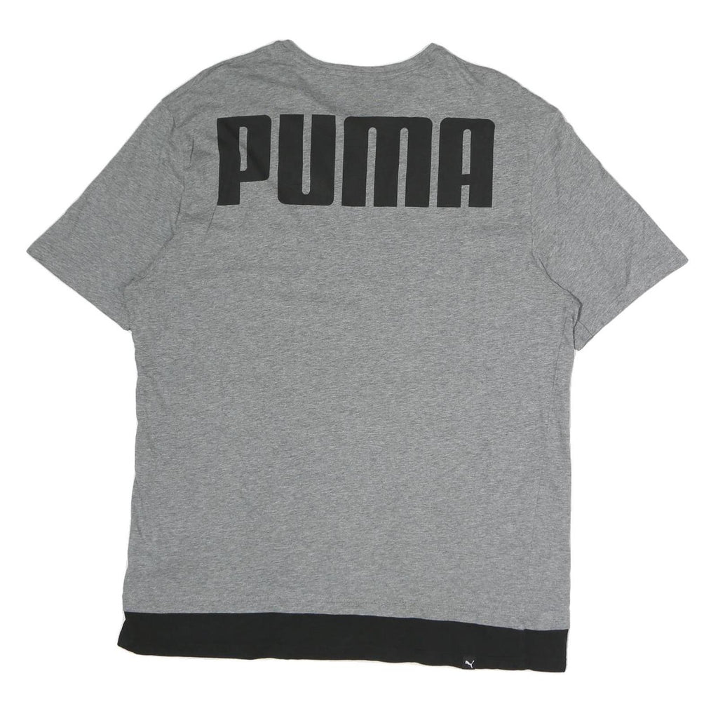 PUMA Mens Grey Black Logo Graphic T-Shirt L Short Sleeve Crew Neck Cotton