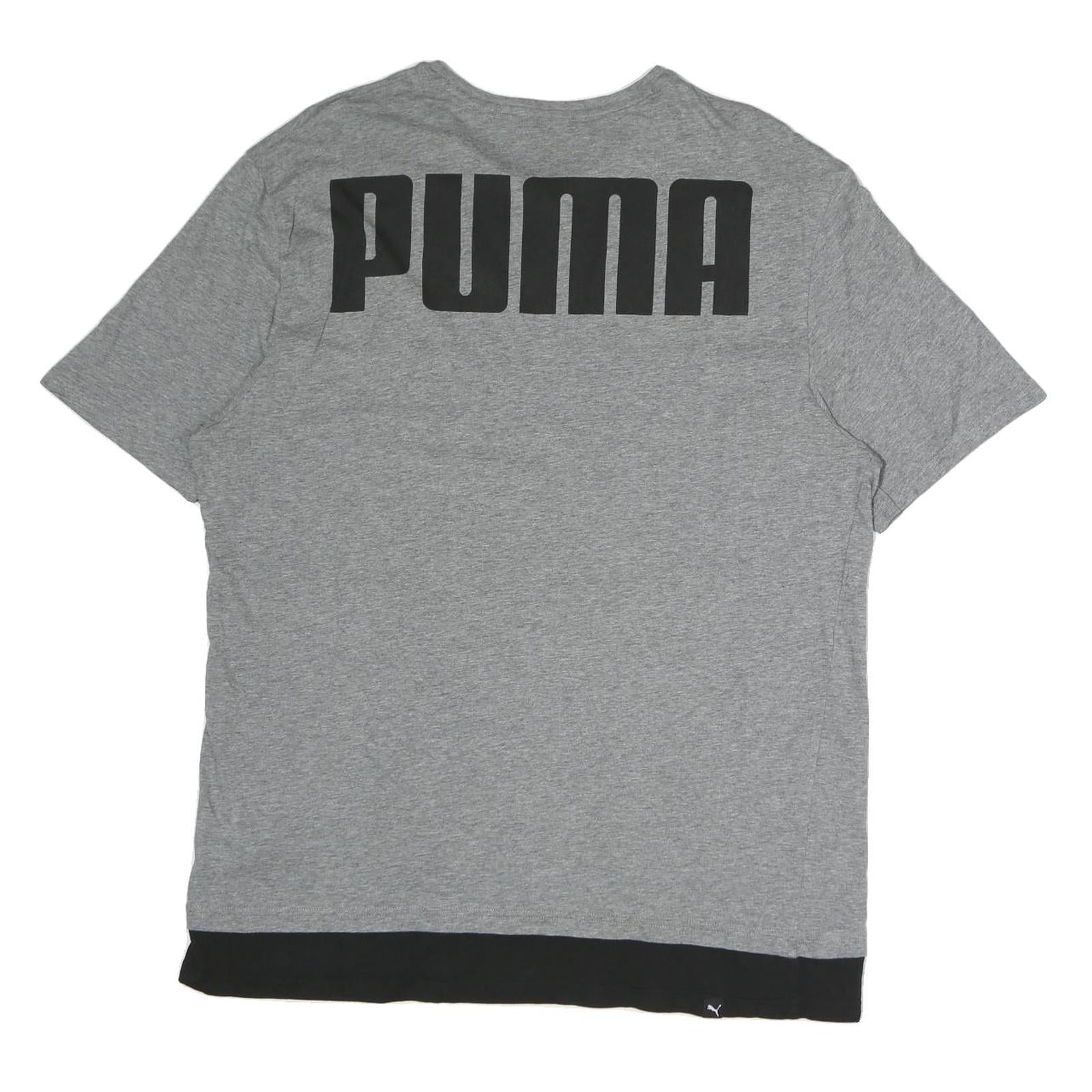 PUMA Mens Grey Black Logo Graphic T-Shirt L Short Sleeve Crew Neck Cotton