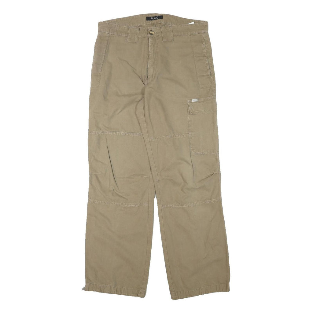 MAC Mens Cotton Blend Beige Relaxed Straight Trousers W33 L31 Casual Utility Zip