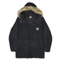 CARHARTT Mens Black Cotton Quilted Zip Jacket S Hooded Workwear Winter