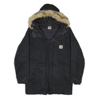 CARHARTT Mens Black Cotton Quilted Zip Jacket S Hooded Workwear Winter