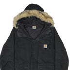 CARHARTT Mens Black Cotton Quilted Zip Jacket S Hooded Workwear Winter