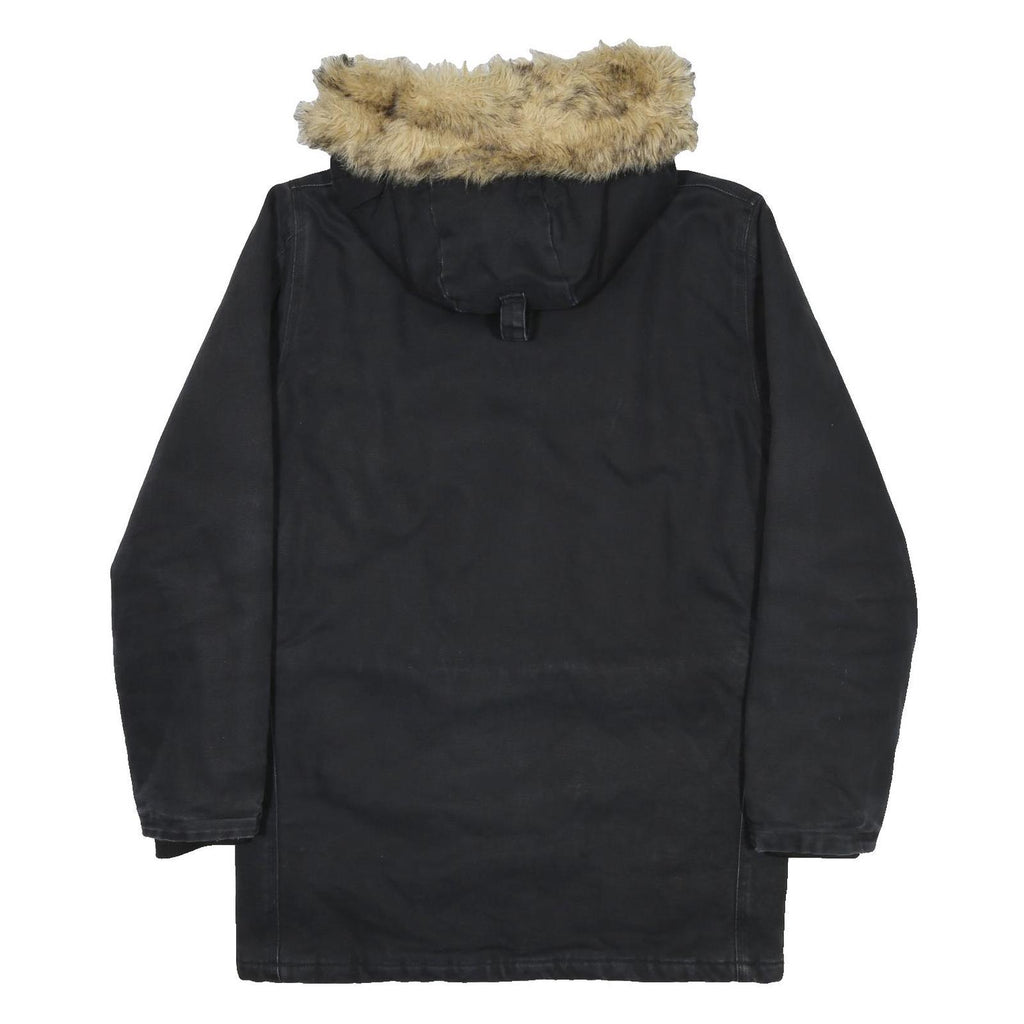 CARHARTT Mens Black Cotton Quilted Zip Jacket S Hooded Workwear Winter