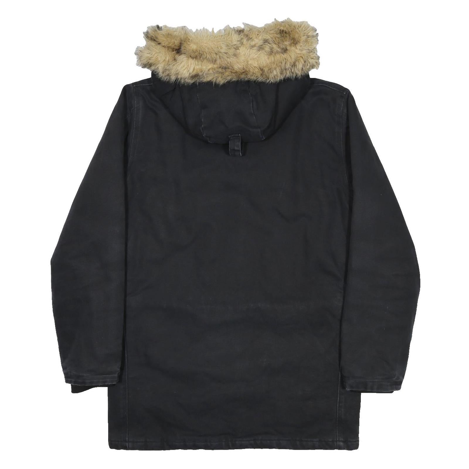 CARHARTT Mens Black Cotton Quilted Zip Jacket S Hooded Workwear Winter