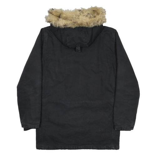 CARHARTT Mens Black Cotton Quilted Zip Jacket S Hooded Workwear Winter