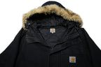 CARHARTT Mens Black Cotton Quilted Zip Jacket S Hooded Workwear Winter