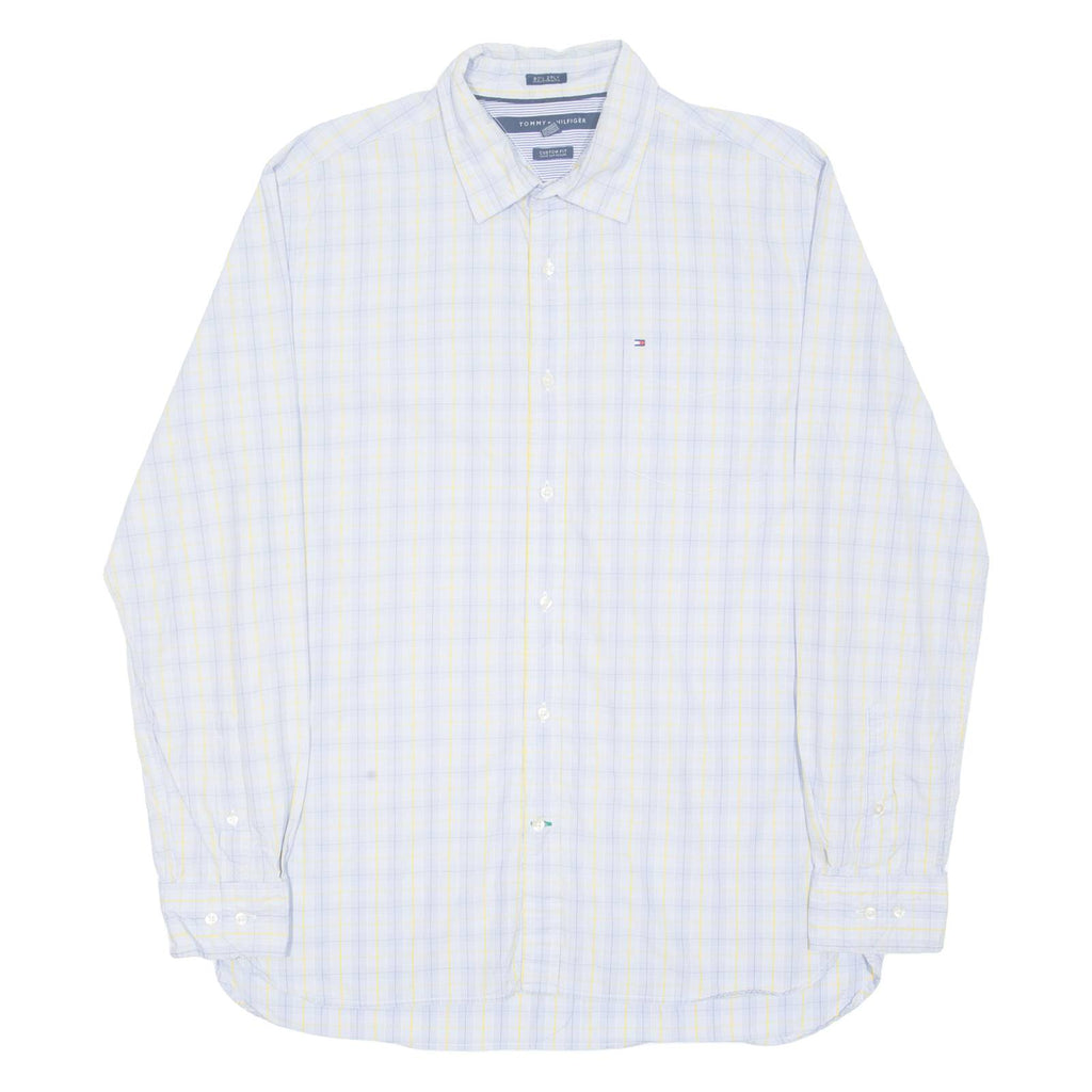 TOMMY HILFIGER 80s 2 ply Mens Shirt Blue Check Long Sleeve L