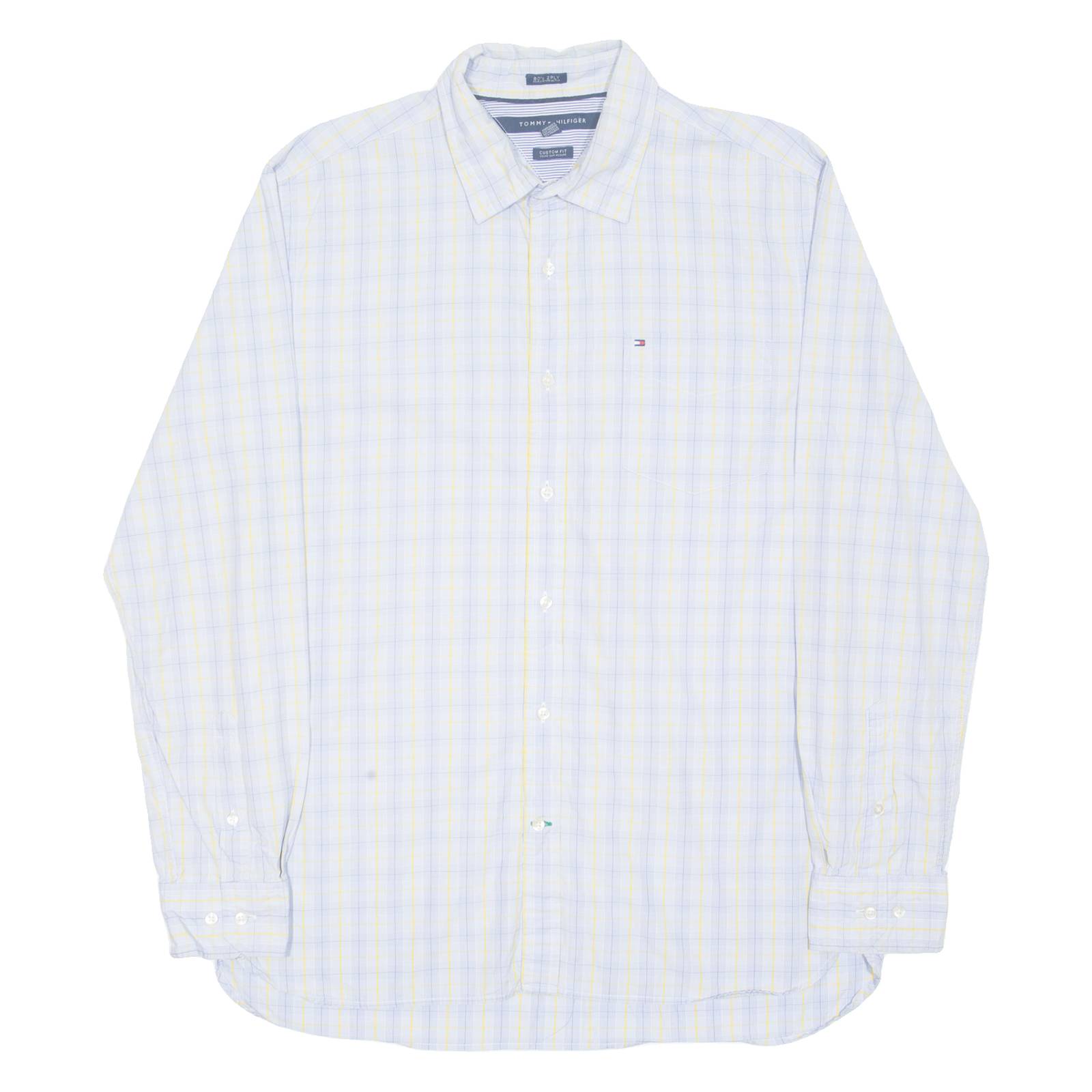 TOMMY HILFIGER 80s 2 ply Mens Shirt Blue Check Long Sleeve L