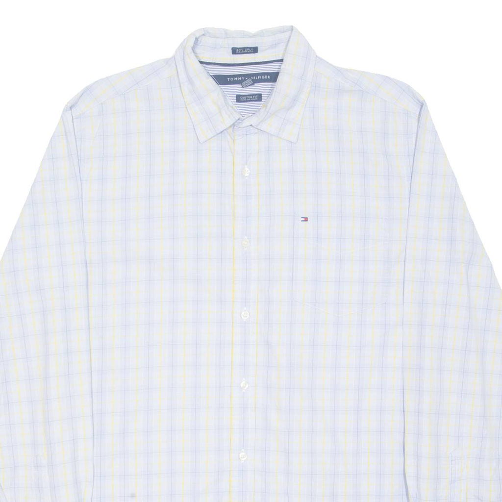 TOMMY HILFIGER 80s 2 ply Mens Shirt Blue Check Long Sleeve L