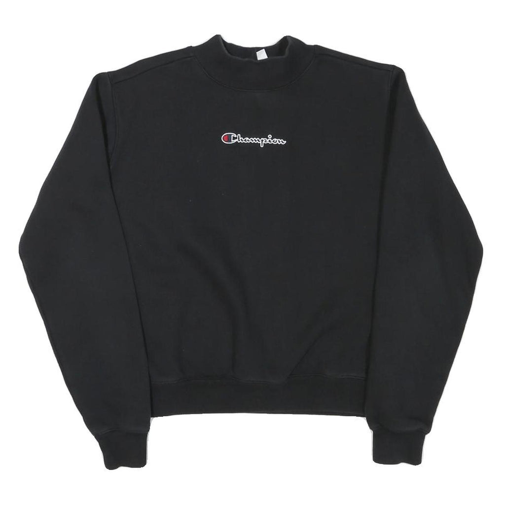 CHAMPION Mens Black Cotton Blend Sweatshirt S Crew Neck Pullover Logo