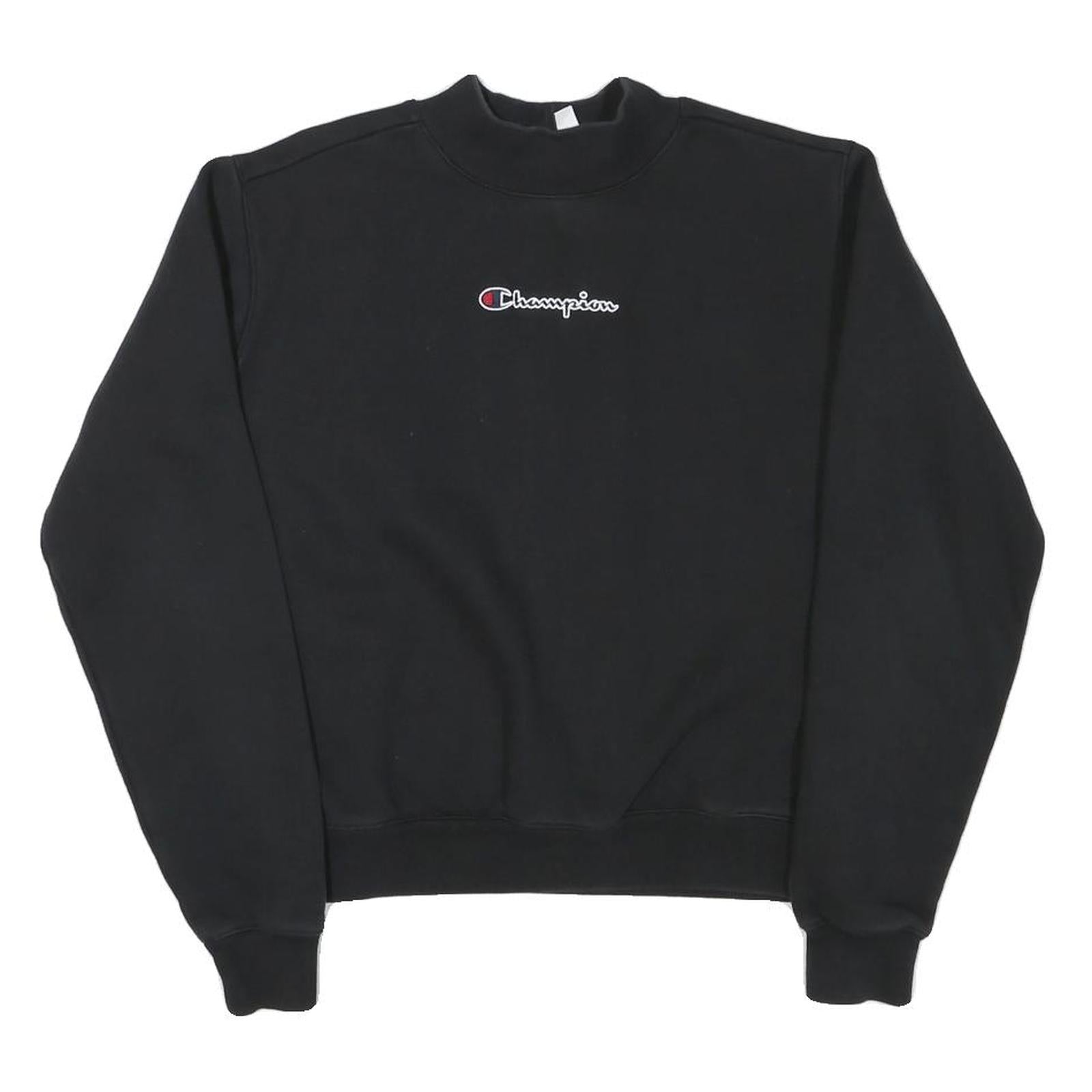 CHAMPION Mens Black Cotton Blend Sweatshirt S Crew Neck Pullover Logo