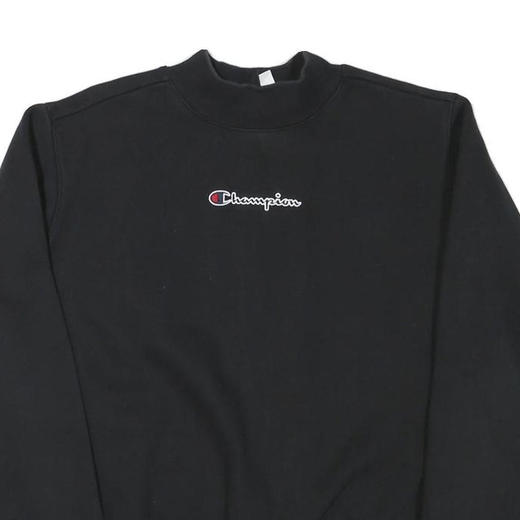 CHAMPION Mens Black Cotton Blend Sweatshirt S Crew Neck Pullover Logo