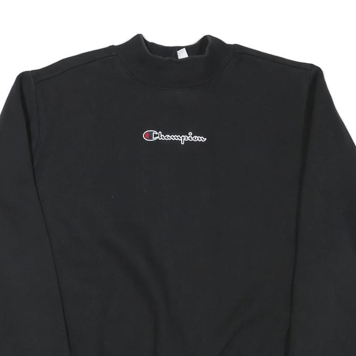 CHAMPION Mens Black Cotton Blend Sweatshirt S Crew Neck Pullover Logo