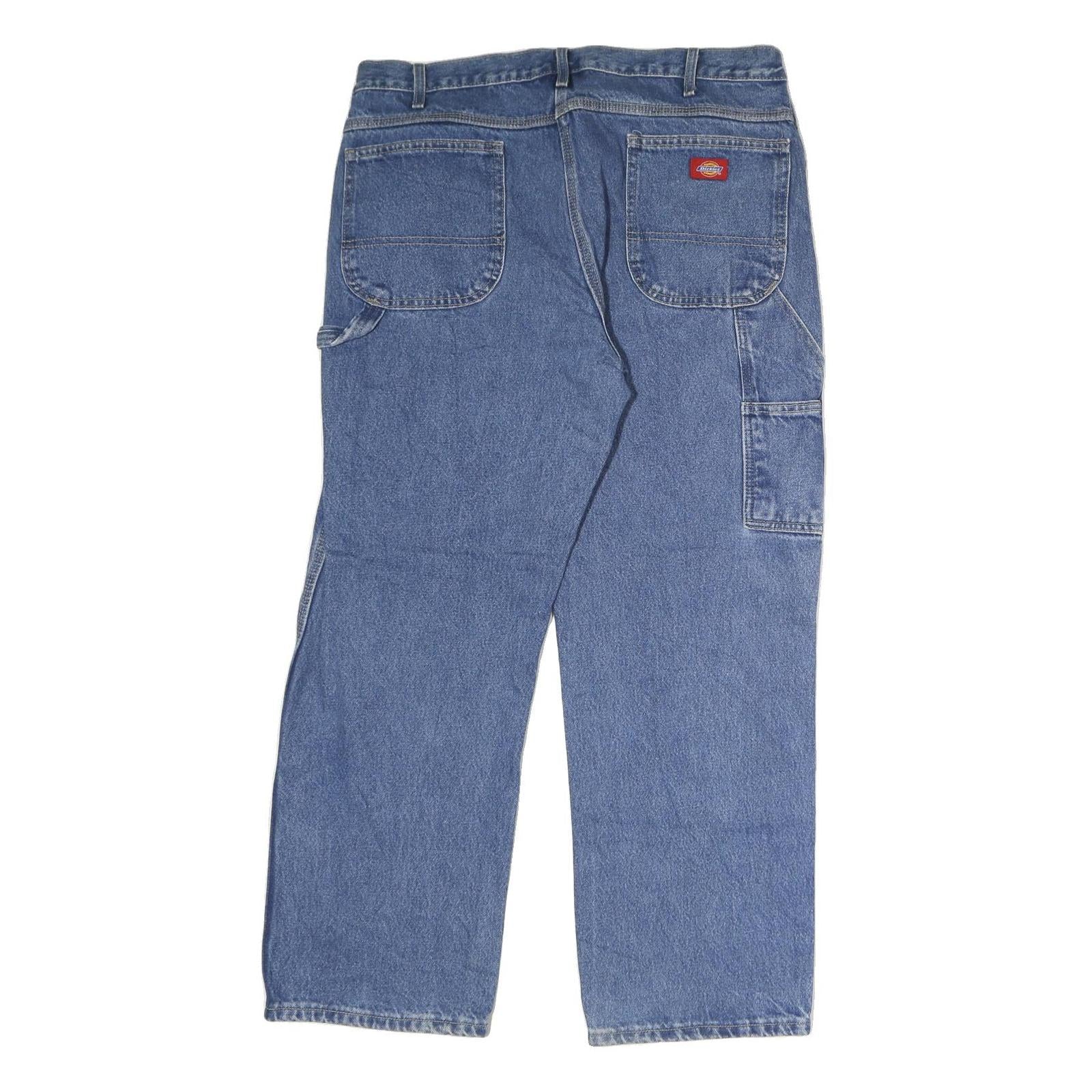 DICKIES Mens Relaxed Blue Denim Jeans W38 L30 Workwear Carpenter Pocket Zip