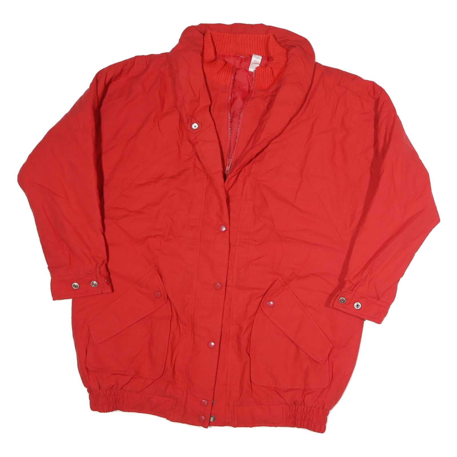 Womens Red Cotton Blend Casual Jacket L Plain Zip Pocketed Comfortable Outerwear
