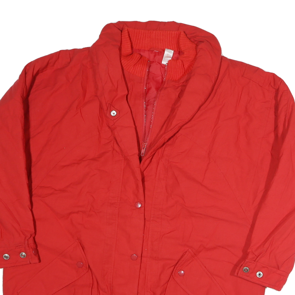 Womens Red Cotton Blend Casual Jacket L Plain Zip Pocketed Comfortable Outerwear