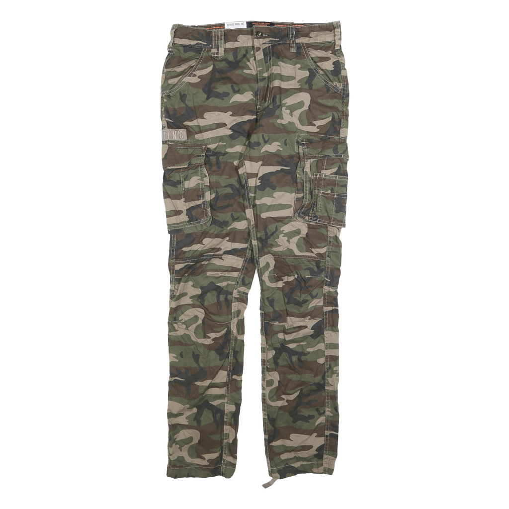 SCHOTT Mens Slim Cotton Blend Green Camouflage Cargo Trousers W29 L32 Utility
