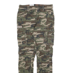 SCHOTT Mens Slim Cotton Blend Green Camouflage Cargo Trousers W29 L32 Utility