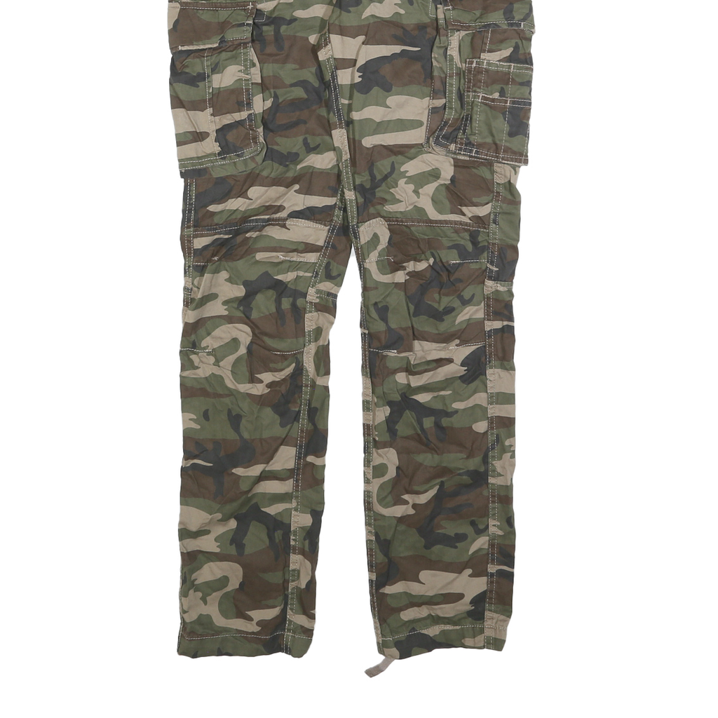 SCHOTT Mens Slim Cotton Blend Green Camouflage Cargo Trousers W29 L32 Utility