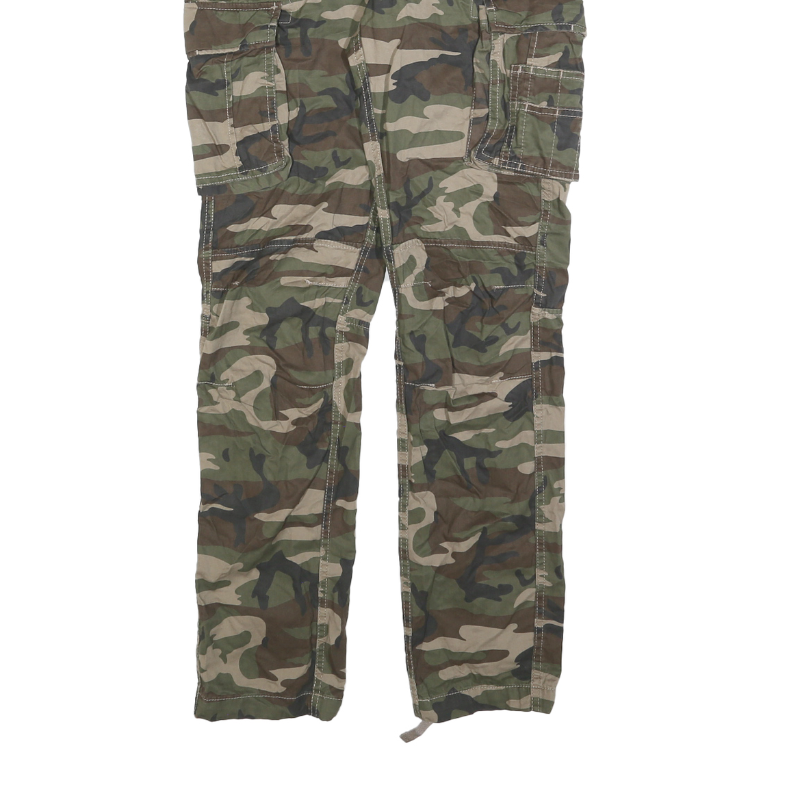 SCHOTT Mens Slim Cotton Blend Green Camouflage Cargo Trousers W29 L32 Utility