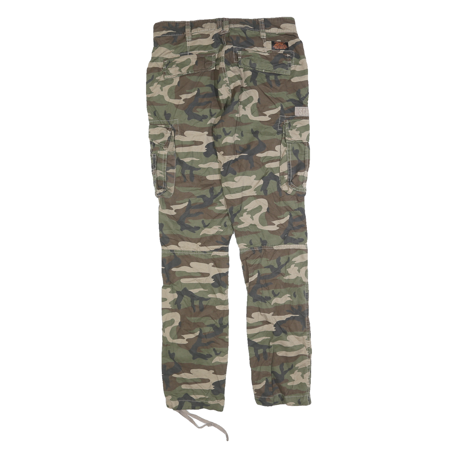 SCHOTT Mens Slim Cotton Blend Green Camouflage Cargo Trousers W29 L32 Utility