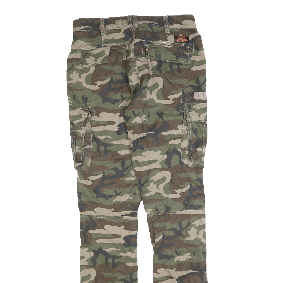 SCHOTT Mens Slim Cotton Blend Green Camouflage Cargo Trousers W29 L32 Utility