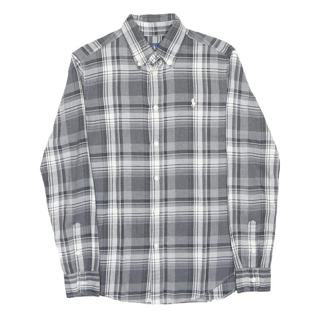 RALPH LAUREN Mens Grey & White Check Shirt S Cotton Long Sleeve Button Down