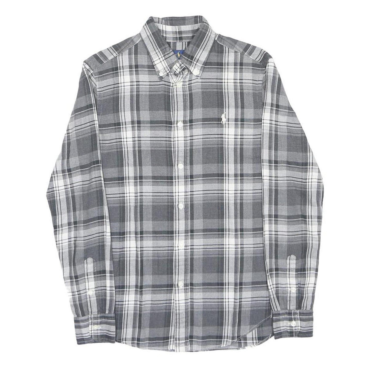 RALPH LAUREN Mens Grey & White Check Shirt S Cotton Long Sleeve Button Down