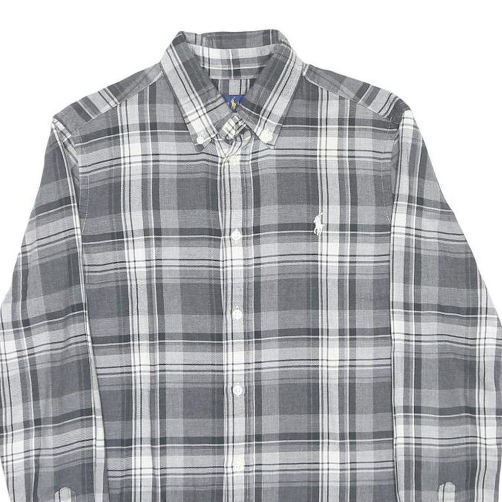 RALPH LAUREN Mens Grey & White Check Shirt S Cotton Long Sleeve Button Down