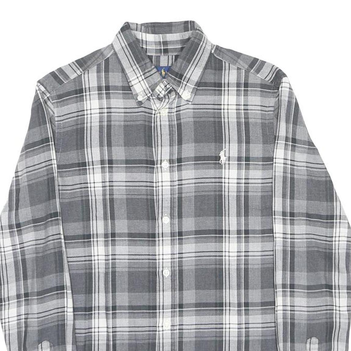 RALPH LAUREN Mens Grey & White Check Shirt S Cotton Long Sleeve Button Down