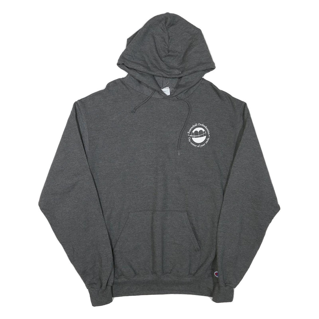 CHAMPION Mens Grey Hoodie M Cotton Blend Pullover Pocket Graphic Print