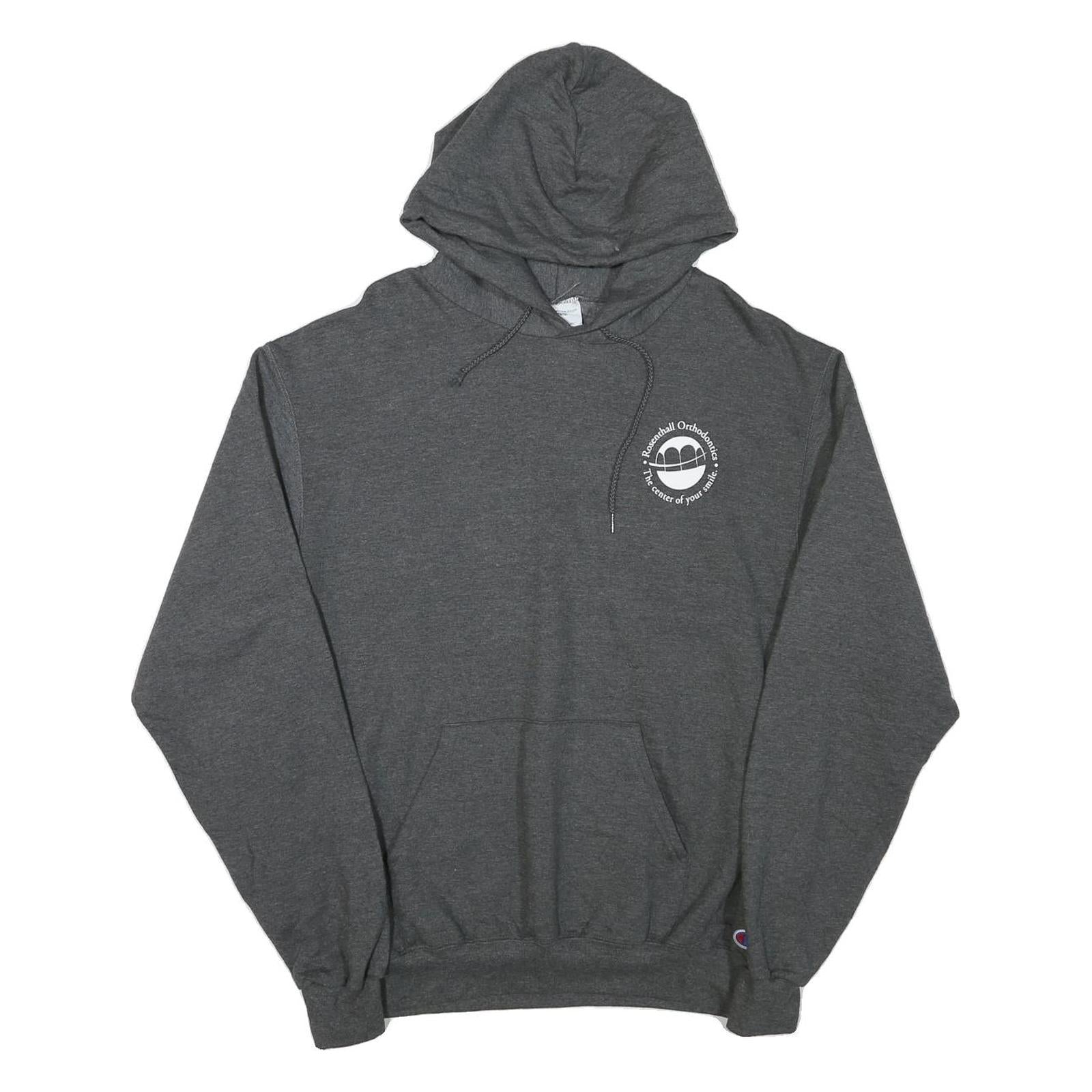 CHAMPION Mens Grey Hoodie M Cotton Blend Pullover Pocket Graphic Print